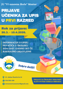 upis u 1.razred Šesta osnovna škola Mostar
