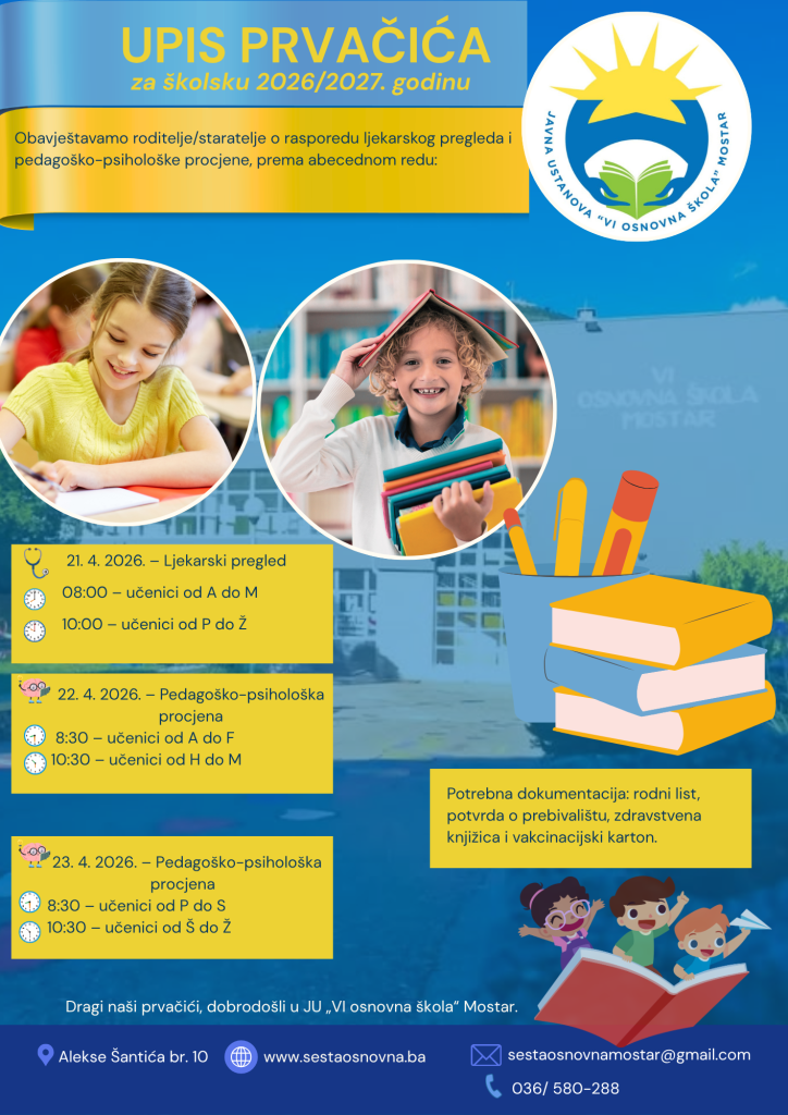 upis prvačića , šesta osnovna